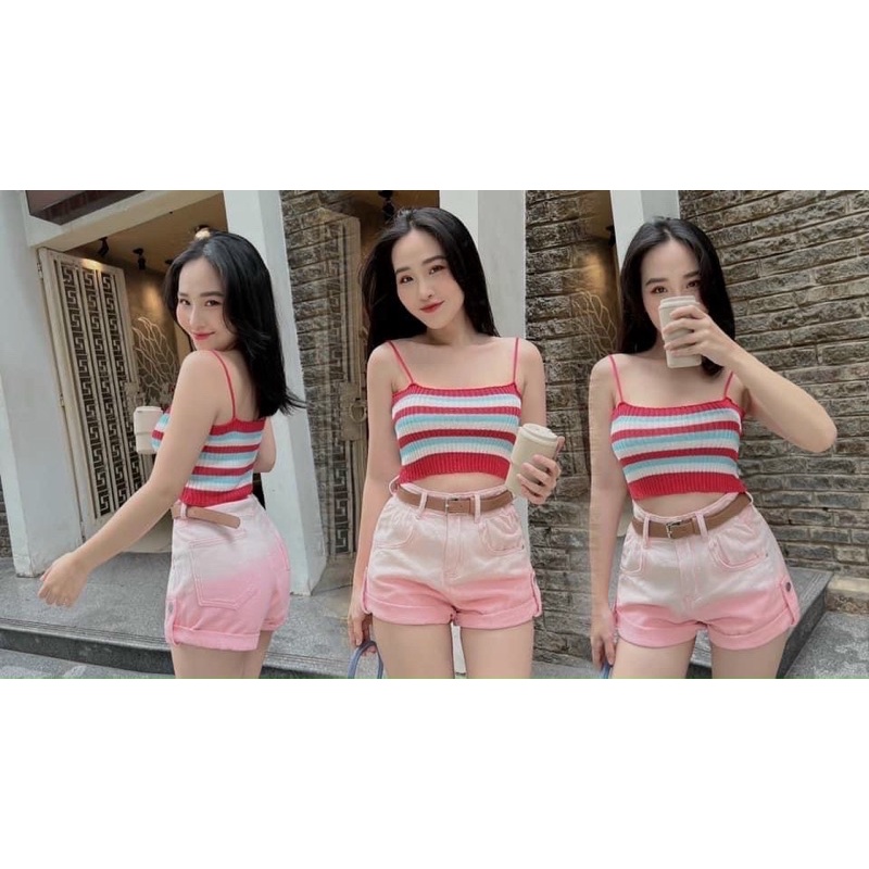 Áo 2 dây len nữ cầu vồng nhiều màu hàng quảng châu