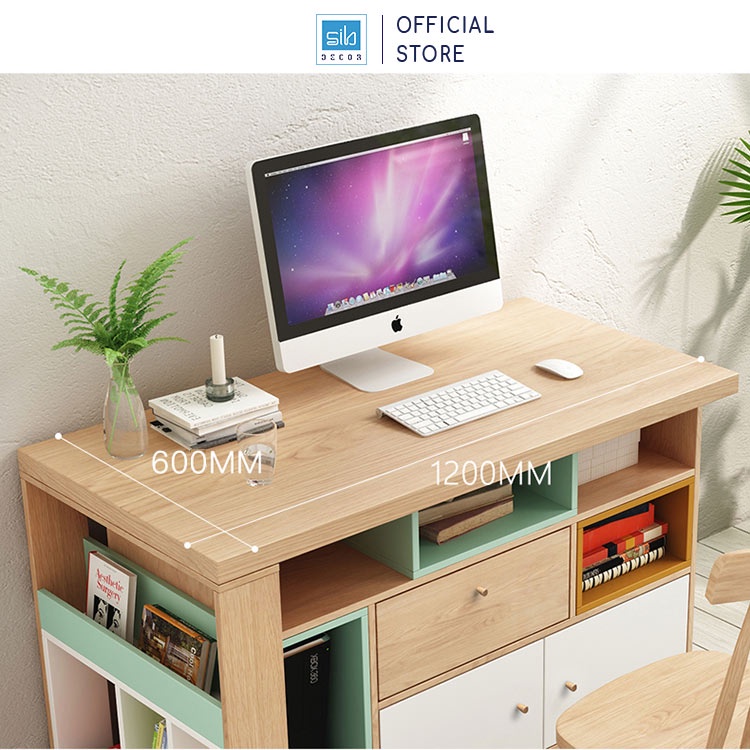 Bàn Làm Việc Tại Nhà Sáng Tạo Kèm Tủ Sách Phong Cách Bắc Âu Thương Hiệu SIB Decor (Không Gồm Ghế