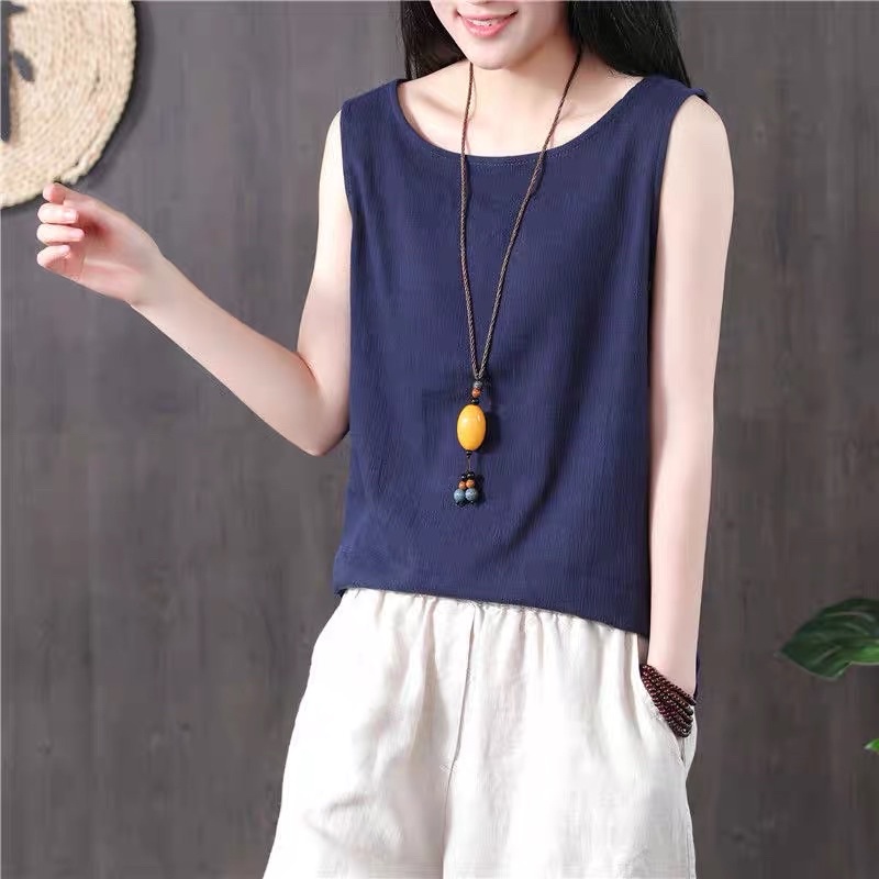 Áo ba lỗ nữ cổ tròn vải Xô Nhật cao cấp