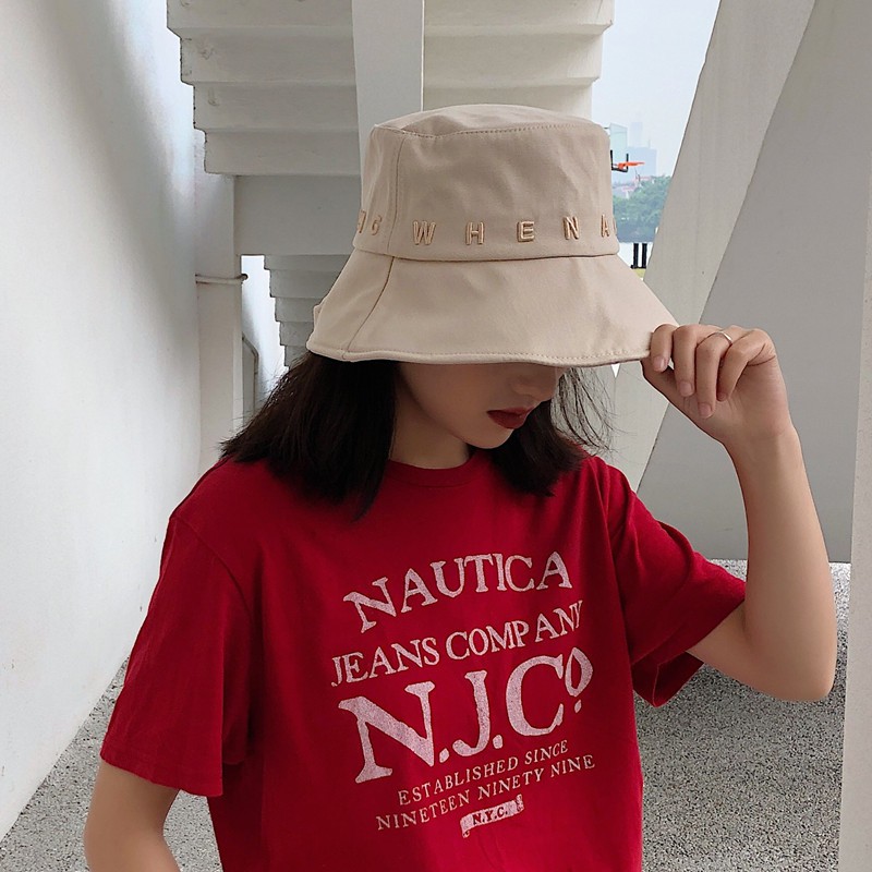 Nón Tai Bèo Vành Rộng Thêu Chữ Đơn Giản Thời Trang Nhật Bản Cho Nữ