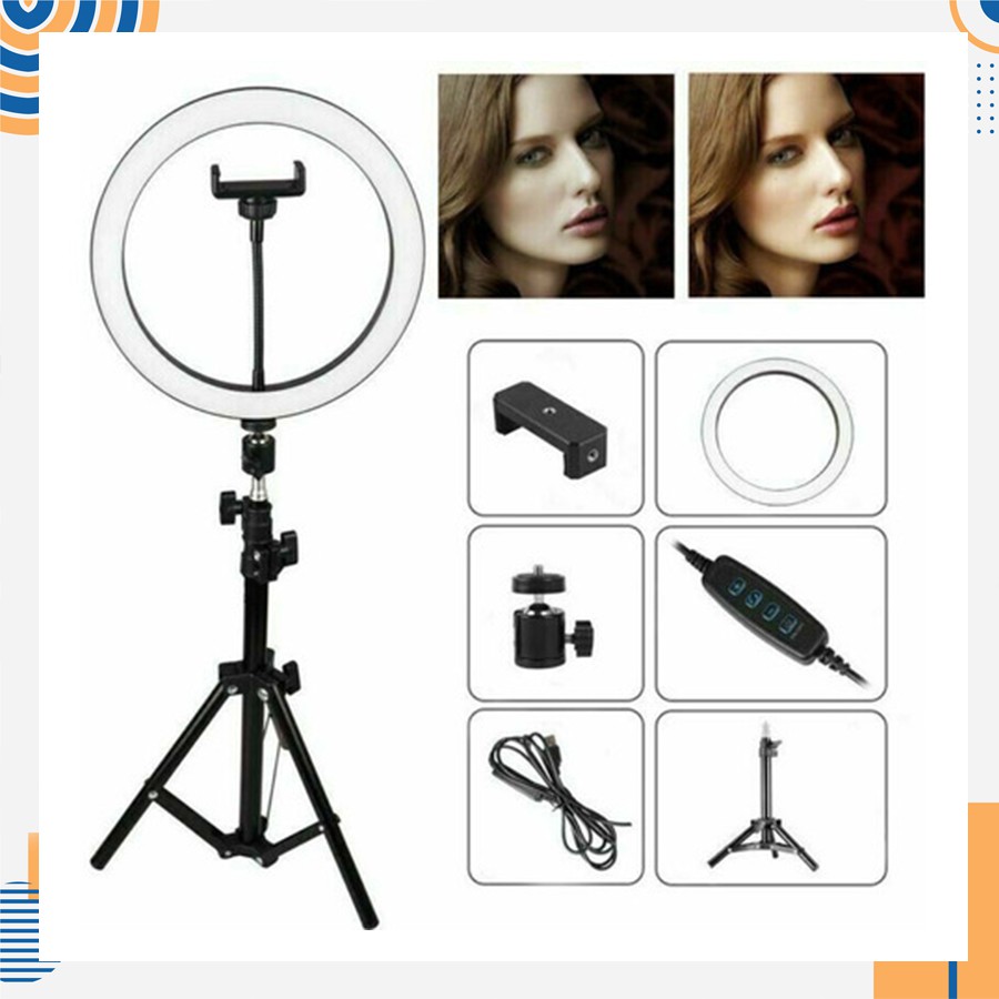 Đèn LiveStream 26cm + Chân Thép Tripod 2m Hỗ trợ ánh sáng Chụp Ảnh, Make Up Trang Điểm [BH 12 THÁNG]