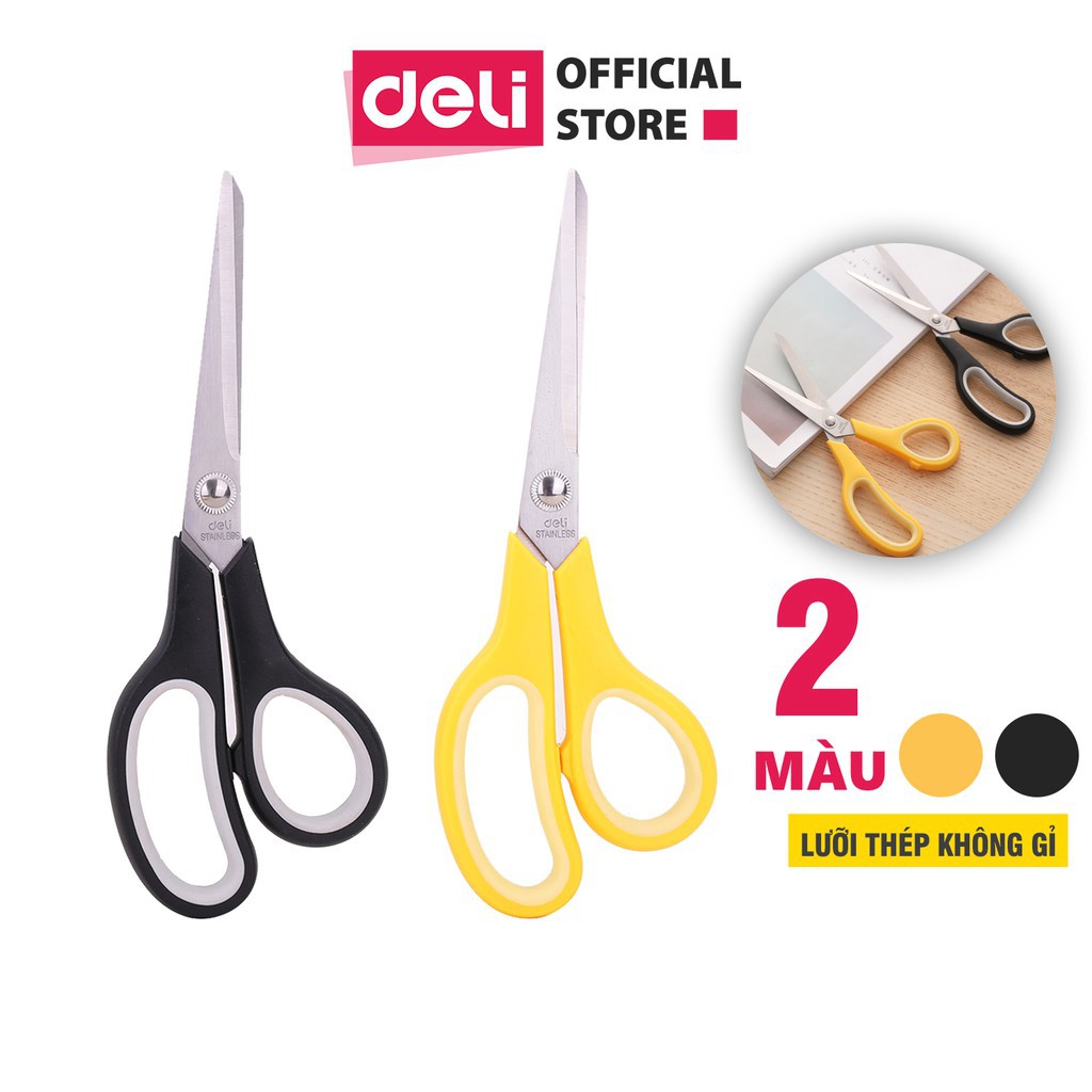 Kéo Cắt Đa Năng Deli 195mm - Lưỡi Thép Không Gỉ Siêu Bền Sắc Bén - Phù Hợp Dùng Trong Văn Phòng, Cắt Giấy, Vải - E6002