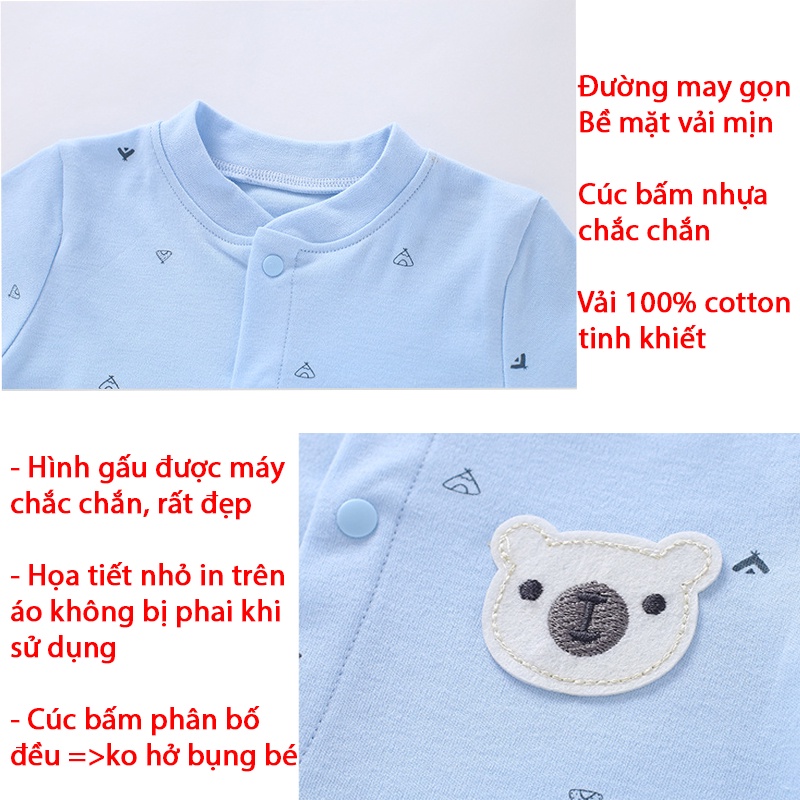 Bộ body dài tay liền thân bodysuit cho bé trai bé gái sơ sinh hàng xuất Nhật cao cấp, 100% cotton tinh khiết _ BD08