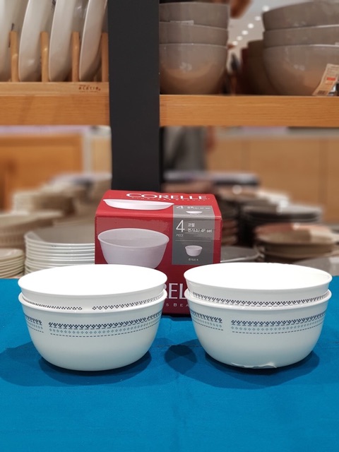 Tô thủy tinh Corelle 900ml Blue Folk Stitch 428-FK Made in USA