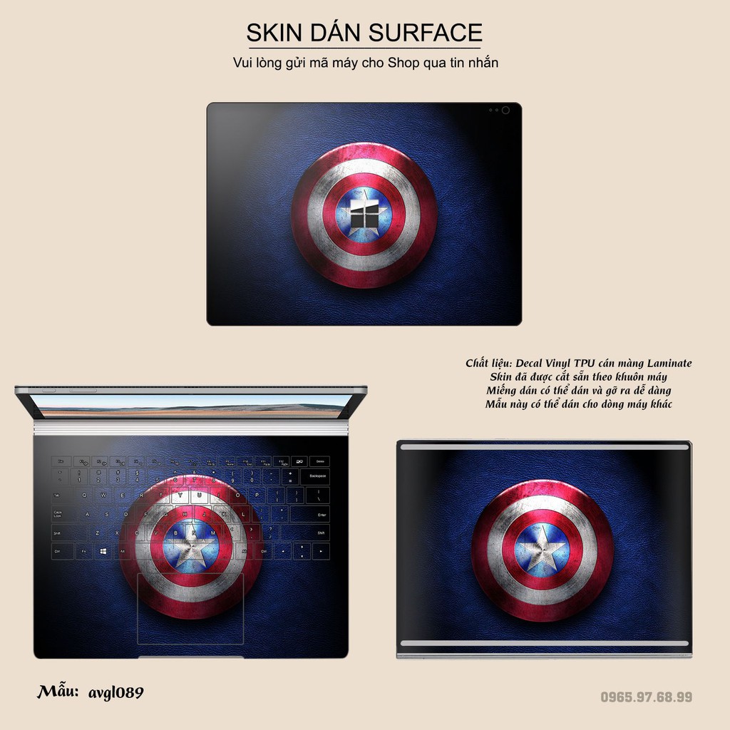 Miếng dán Skin bảo vệ mặt lưng Surface Pro 2/ Pro 3/ Pro 4/ Pro 5/ Pro 6/Pro 7/Pro X / Surface Go /Book in hình sưu tầm
