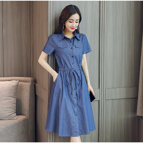 Đầm Denim Ngắn Tay Xinh Xắn Theo Phong Cách Hàn Quốc Dành Cho Nữ 2020