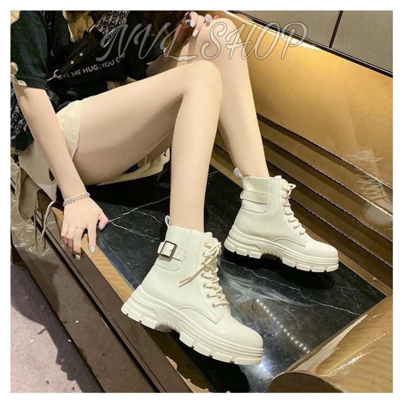 Giày Bốt nữ BT22 khuy đai cổ chun 2 màu phong cách hàn quốc siêu Hót