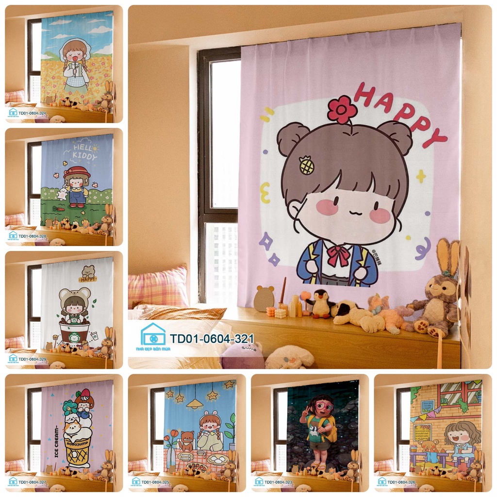 Rèm cửa sổ dán Tín Phát Decor,  rèm cửa sổ nhỏ, lớn hình Chibi dễ thương