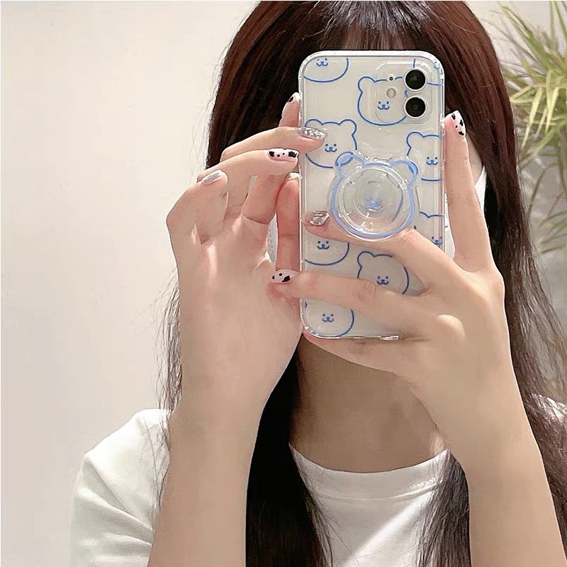 Ốp Điện Thoại Kèm Giá Đỡ Hình Con Gấu Dễ Thương Cho Iphone 12 13 11 Pro/ Pro Max/ Mini và Xs Max Xr 8/8s Plus 7/7s Plus