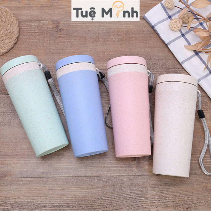 Bình giữ nhiệt lúa mạch 300ml kèm quai xách đựng nước an toàn màu pastel