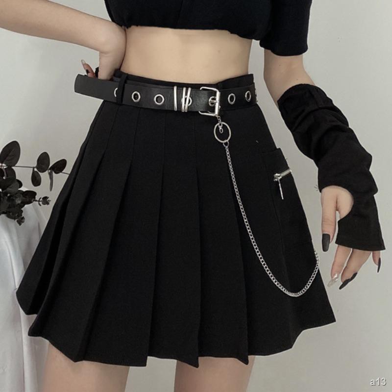 ♂❆◄Spring and Summer Phiên bản mới của Hàn Quốc năm 2020 kiểu công cụ lưng cao chữ A dây xích xếp ly chân váy quần áo nữ
