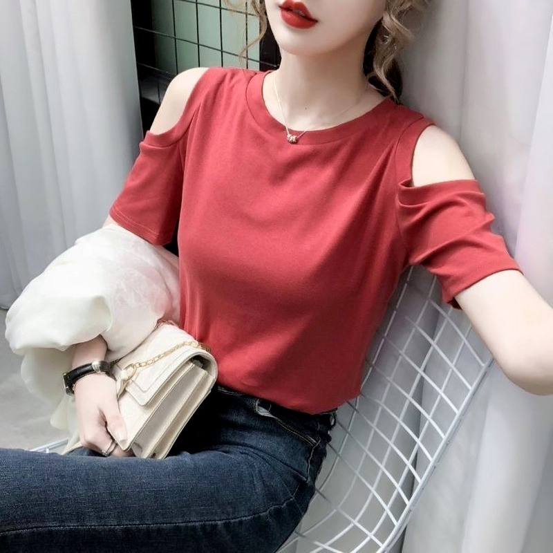 Áo thun tay ngắn hở vai phong cách Hàn Quốc thời trang cho nữ