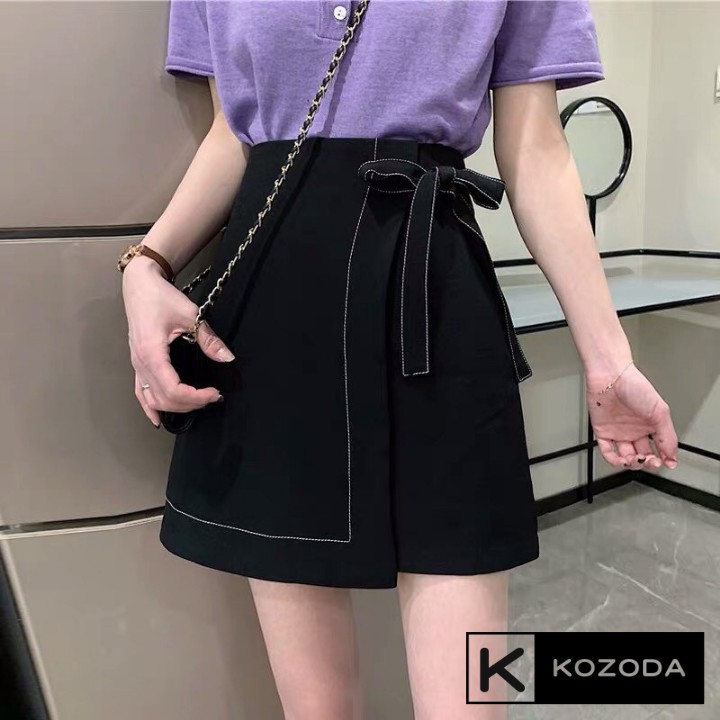 Chân váy chữ a trơn chỉ nổi có nơ buộc ngắn nữ eo cao hè 2021 phong cách mới ôm dáng Kozoda CV25