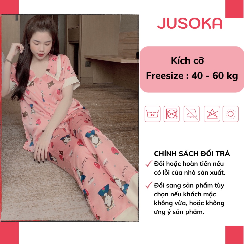 Đồ bộ nữ pijama mặc nhà lụa ngủ tay ngắn quần dài dễ thương JUSOKA