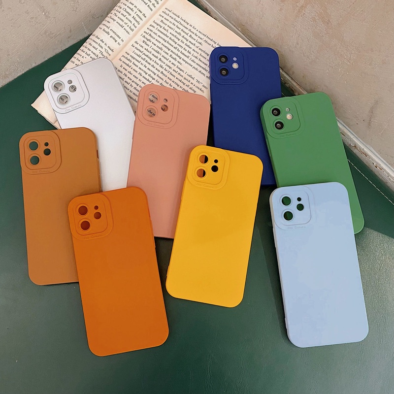 Ốp Điện Thoại Silicon Dẻo Vuông Màu Trơn Hình Đôi Mắt Mèo Cho iPhone 14 13 Pro Max X Xs Xr 7 8 Plus