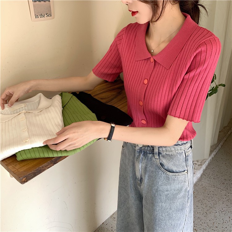 Áo Thun Polo Tay Ngắn Màu Trơn Phong Cách Hàn Quốc