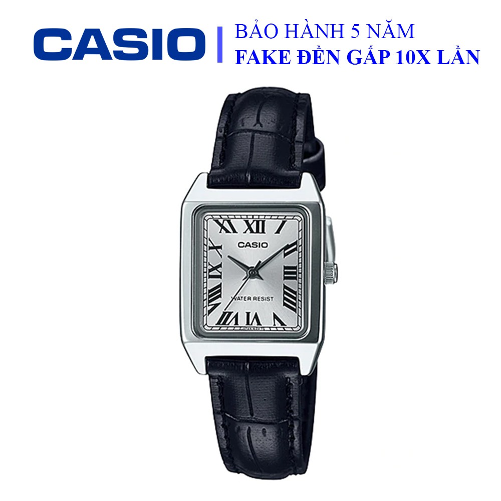 Đồng hồ Casio nữ dây da thể thao,khung viền bạc ánh kim sang trọng, chống nước WR30M đi bơi (LTP-V007L-7B1UDF)
