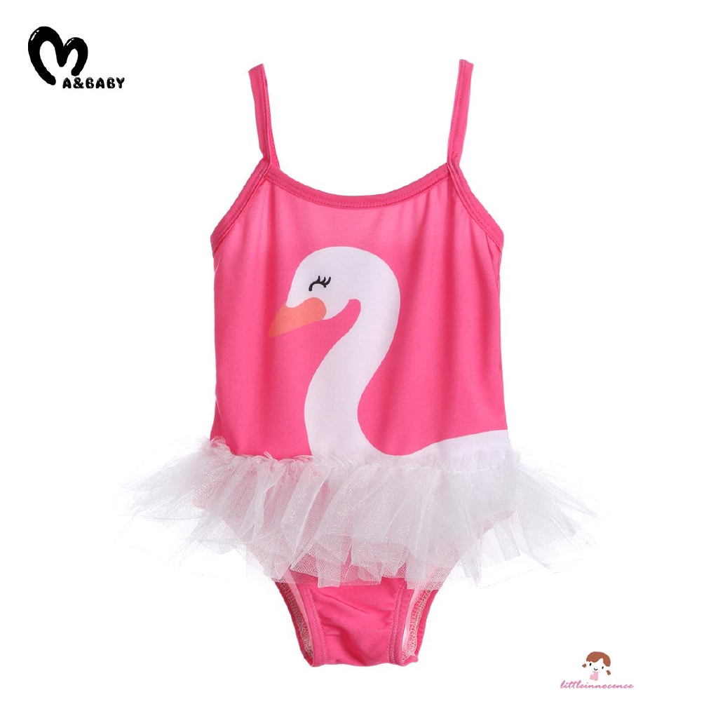 ❤XZQ-Swan Baby Girl Swimwear Swimsuit Tulle Tutu Beach Swimming One-piece Bikini