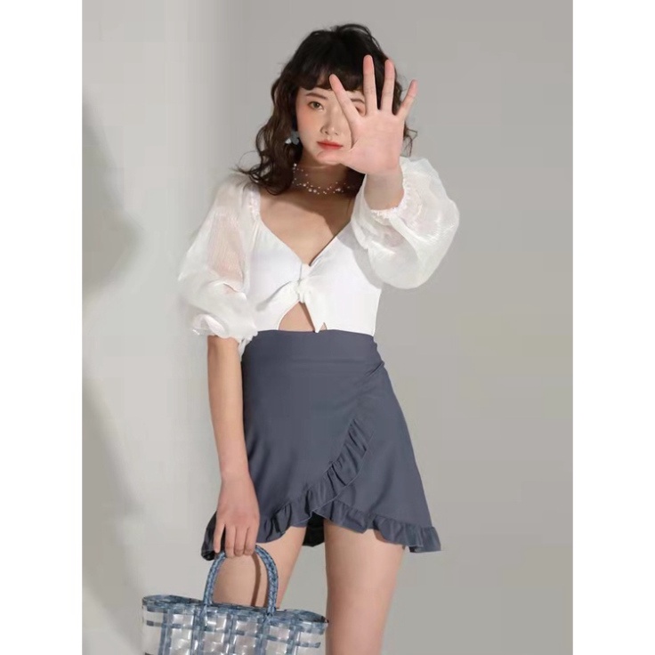 Bikini Đi Biển Nữ Liền Thân LUHAZO Quảng Châu Có tay kín đáo kiểu Hàn Quốc Sang Chảnh Bánh bèo