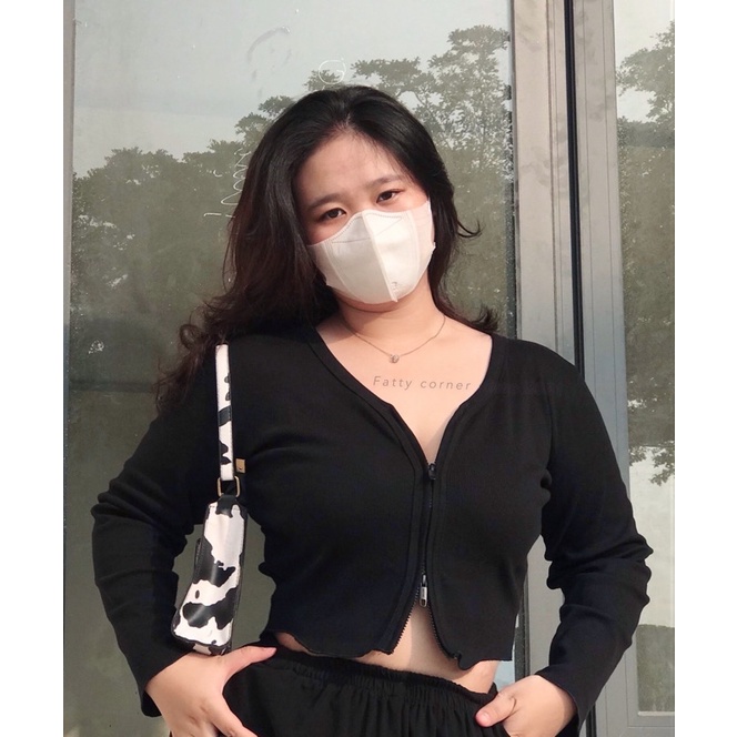 ◙▫▼ áo croptop nữ khóa kéo hai đầu cực sexy cho nàng bigsize FATTYTA CR11