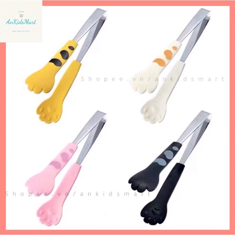 Kẹp Gắp Thức Ăn Bằng Thép Không Gỉ Và Silicon Dạng Cưng Chịu Nhiệt Cao Hình Chân Mèo 3D Xinh Xắn Kiểu Nhật Bản
