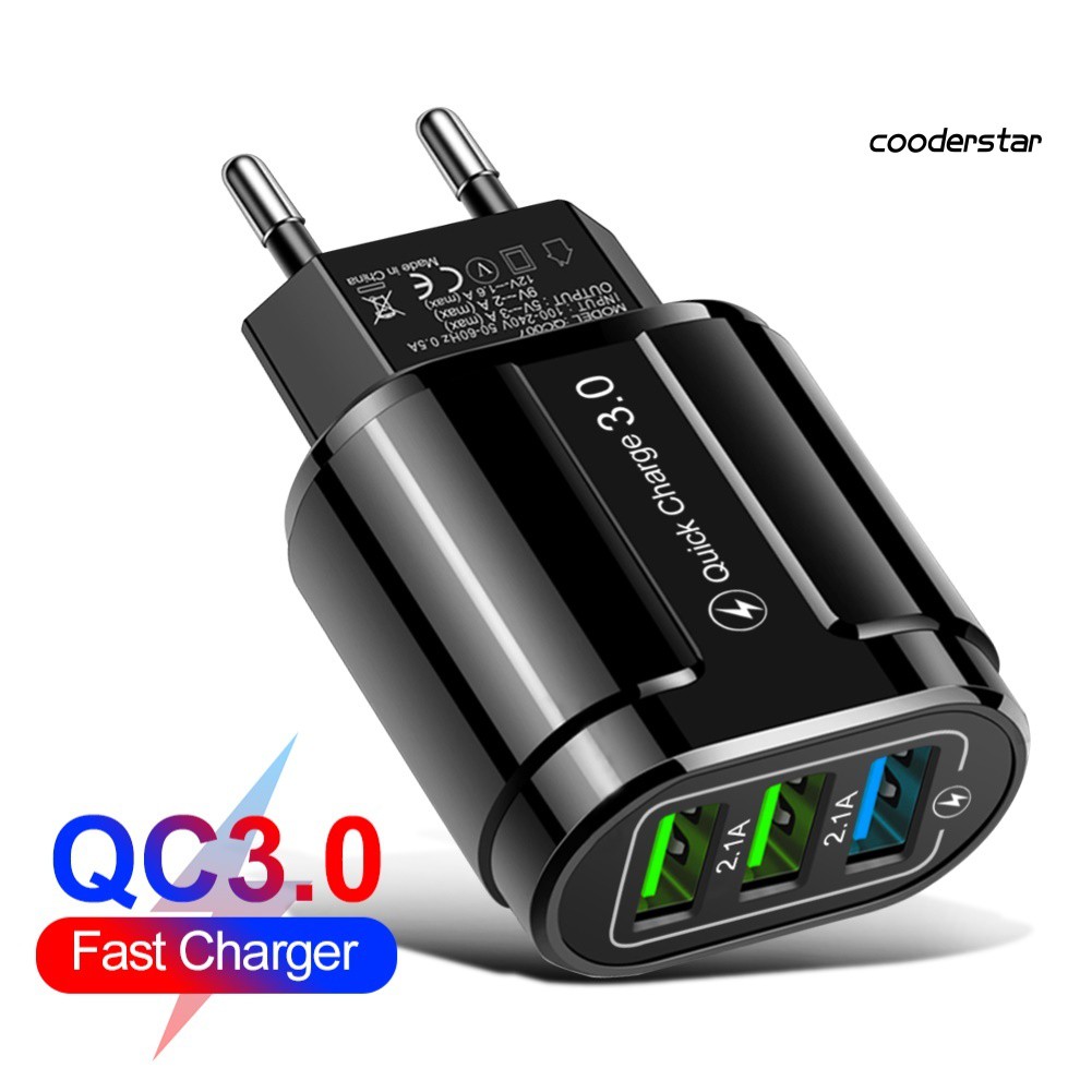 ★COOD★Portable Travel QC3.0 3A Fast Charging Phone Adapter 3 USB Ports Wall Charger