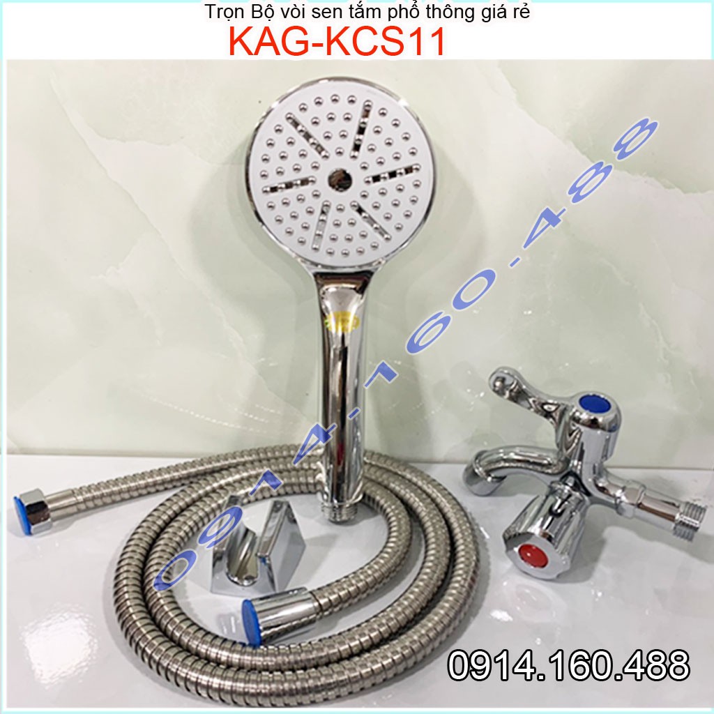 Vòi sen lạnh KAG-KCS11 Shower head, trọn bộ sen lạnh (củ sen+ dây) màuinox bóng 100% dùng tia phun nước mạnh sử dụng tốt