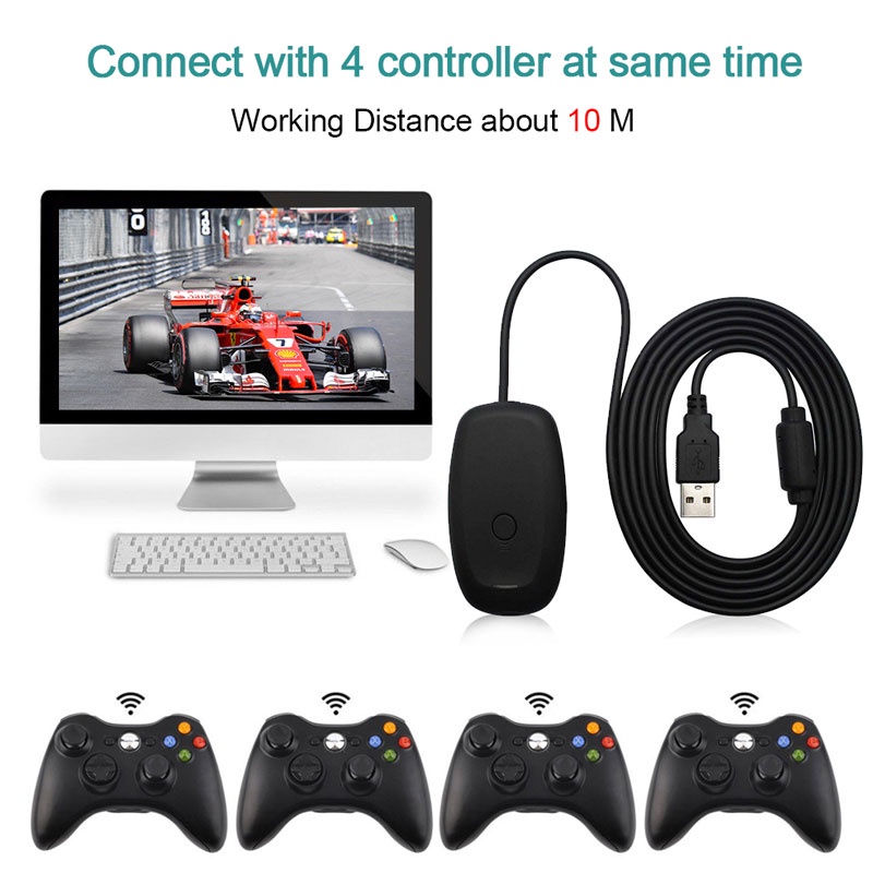 DSVN Black Gamepad USB Wireless For Xbox 360 Receiver Controller Adapter Gaming