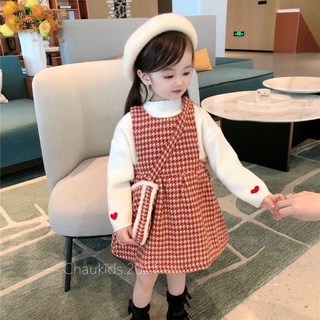 Váy dạ đỏ kèm túi bé gái