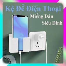 Kệ Dán Tường Để Remote, Đồ Dùng/ Giá Đỡ Sạc Điện Thoại - Có Móc Treo Giữ Dây Điện