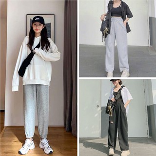 Quần Ống Suông Unisex Lưng Cao - Quần Ống Rộng Nỉ Chất Thun Da Cá Hai Màu Basic