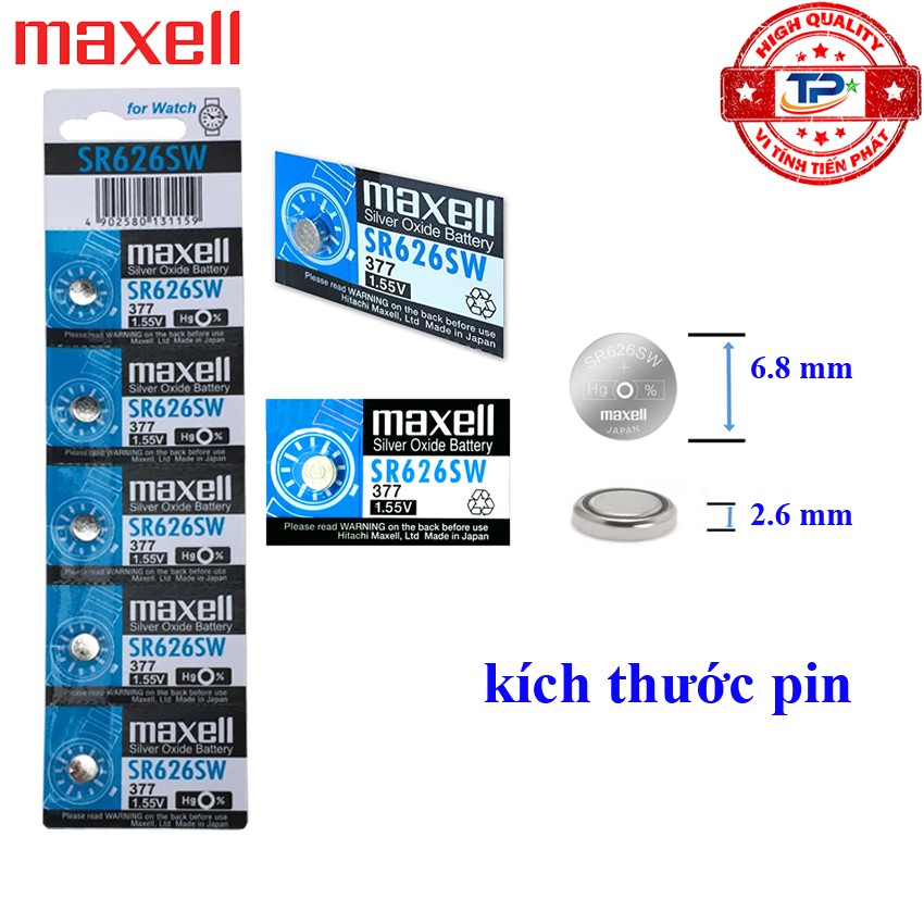 Vỉ 5 viên Pin đồng hồ đeo tay AG4 / LR66 / LR626 / SR626SW /377 Maxell Sliver Oxide battery 1.55V - Pin nút áo