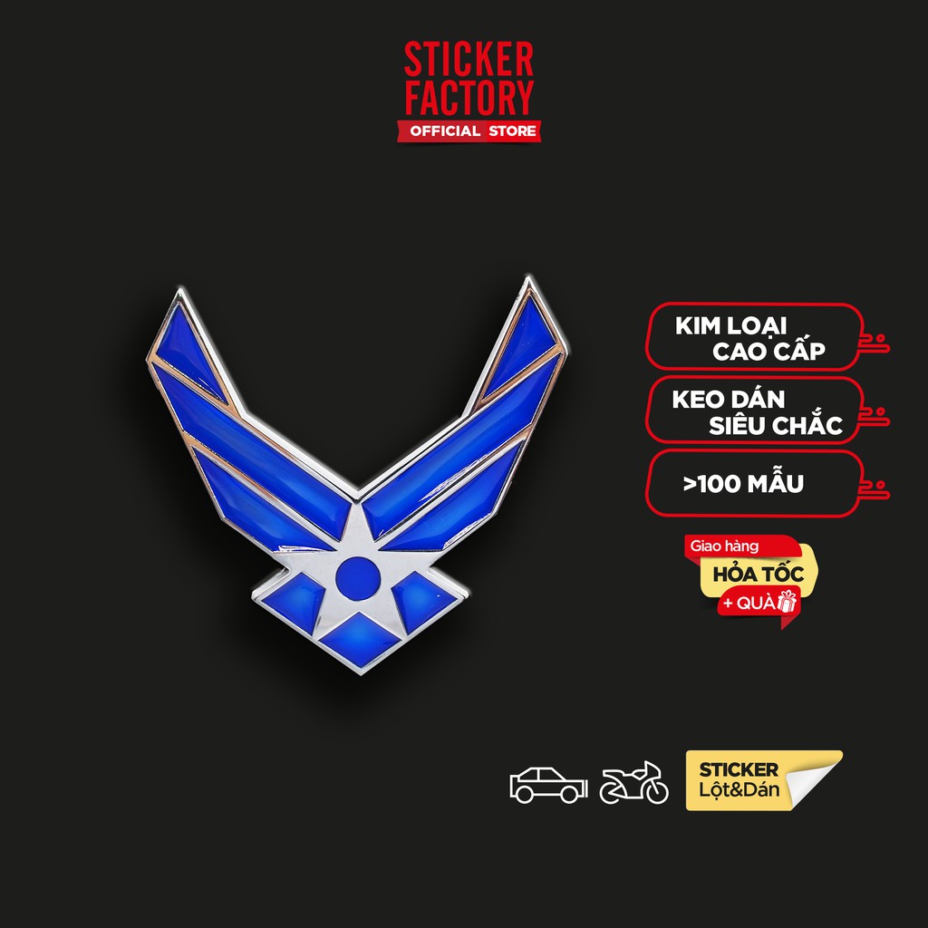 Biểu tượng Không Quân Hoa Kỳ USAF - Sticker metal 3D hình dán kim loại cao cấp US ARMY