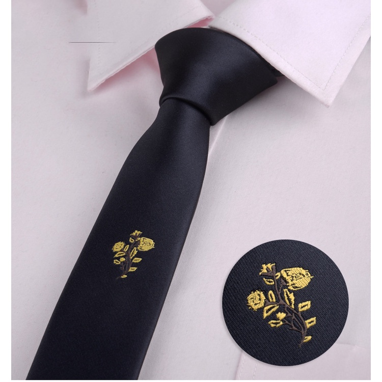 Cà vạt Nam bản nhỏ 5cm thắt sẵn có hình thêu thời trang cao cấp, cravat phong cách Hàn Quốc, Cavat dự tiệc CV-5012