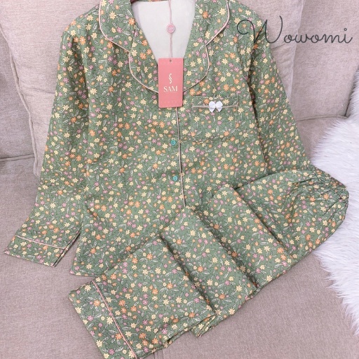 Bộ mặc nhà thu đông dài tay vải nhung mềm, đồ ngủ họa tiết hoa nhí nhiều màu, pijama WOWOMI | BigBuy360 - bigbuy360.vn