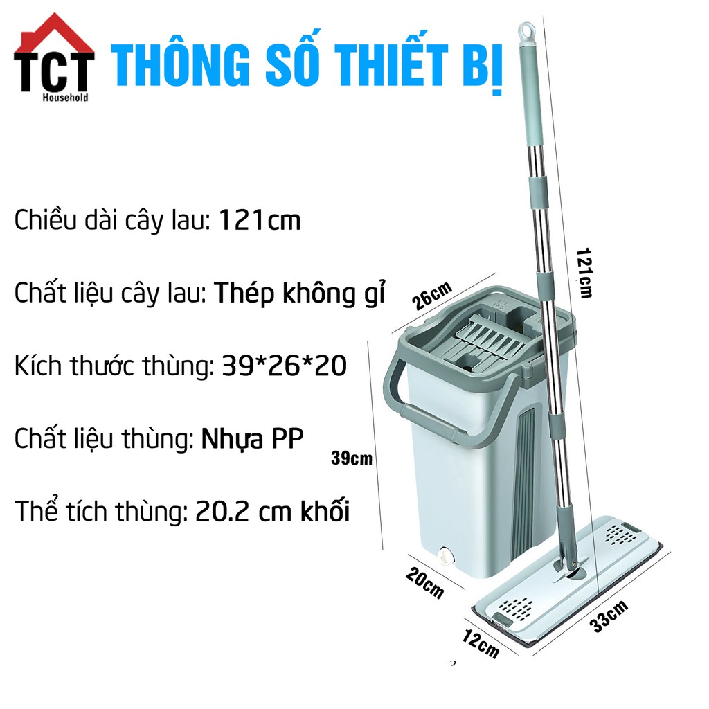 Bộ Cây Lau Nhà Tự Vắt Thông Minh 360, Thùng Lau Nhà Bền Bỉ TCTHouseHold Hàng chất lượng cao