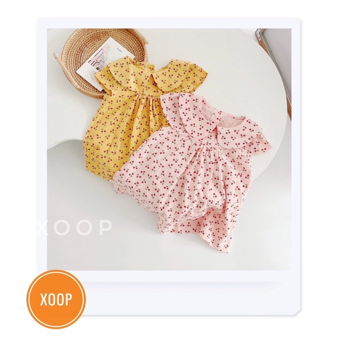 Váy thô kara cổ sen hoa đỏ 2 màu bé gái (8-18kg)