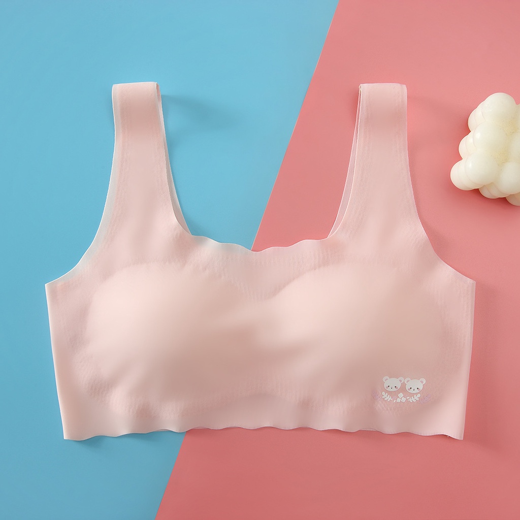 Áo Ngực Lụa Lạnh Không Đường May Độ Co Giãn Cao Có Đệm Ngực Dành Cho Nữ Tuổi Teen