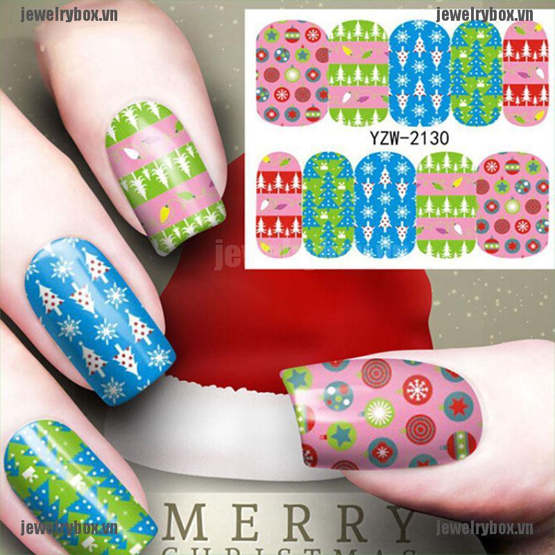 JX 1 Sheet Christmas Water Transfer Nail Art Decoration Stickers Decals Xmas[VN]