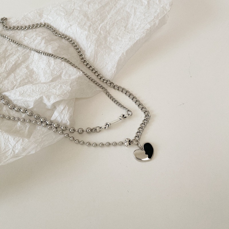 Dây chuyền thép titan mặt hình trái tim phối màu phong cách hip hop 19908