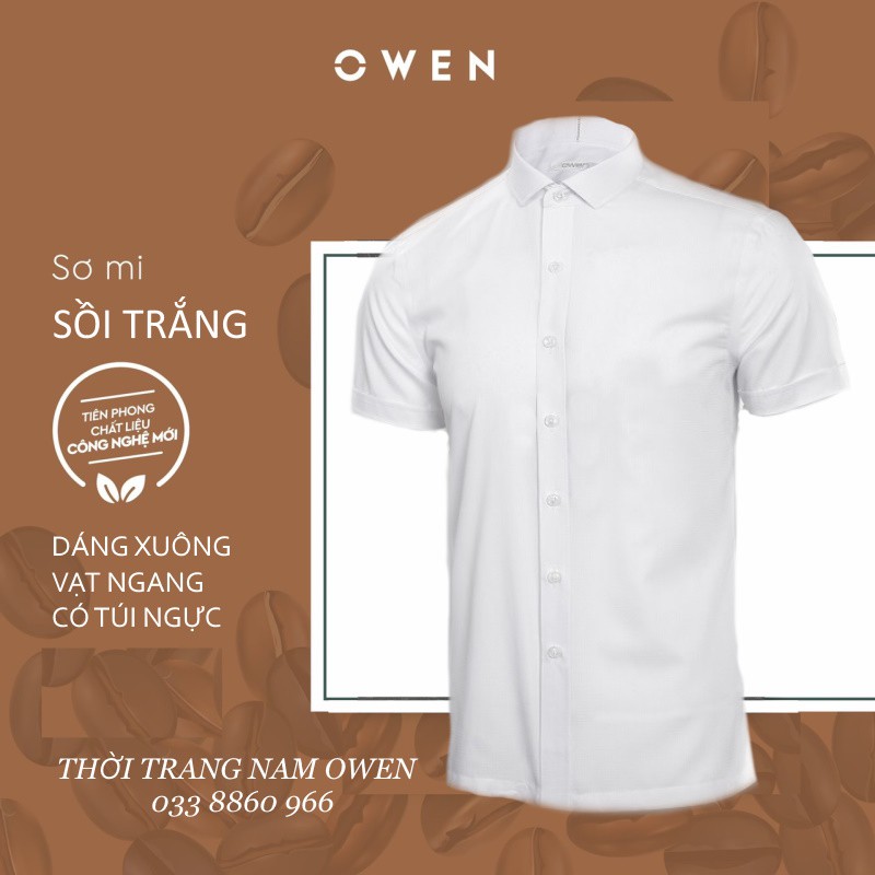 OWEN - Áo sơ mi trắng ngắn tay Owen chất sồi trắng - Áo sơ mi ngắn tay màu trắng - Mã BA23116N2 - OWEN Flagship Store