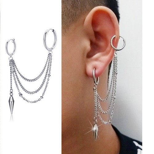 Bông Tai Nam Nữ Tua Rua Đã Bấm Hay Chưa Bấm Tai Đều Đeo Được Titan Ko Đen TT 2317 - 1 Cái