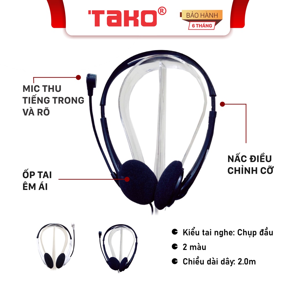 Tai nghe Beauty chụp tai chơi game có mic, có dây. Chính hãng Tako, BH 6 tháng