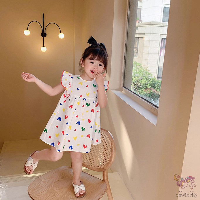 Đầm In Hình Trái Tim Phong Cách Hàn Quốc Thời Trang Cho Bé Gái