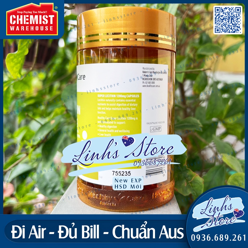 Mầm đậu nành Healthy Care Super Lecithin 1200mg - 100 viên 💙 Chemist Warehouse - Úc