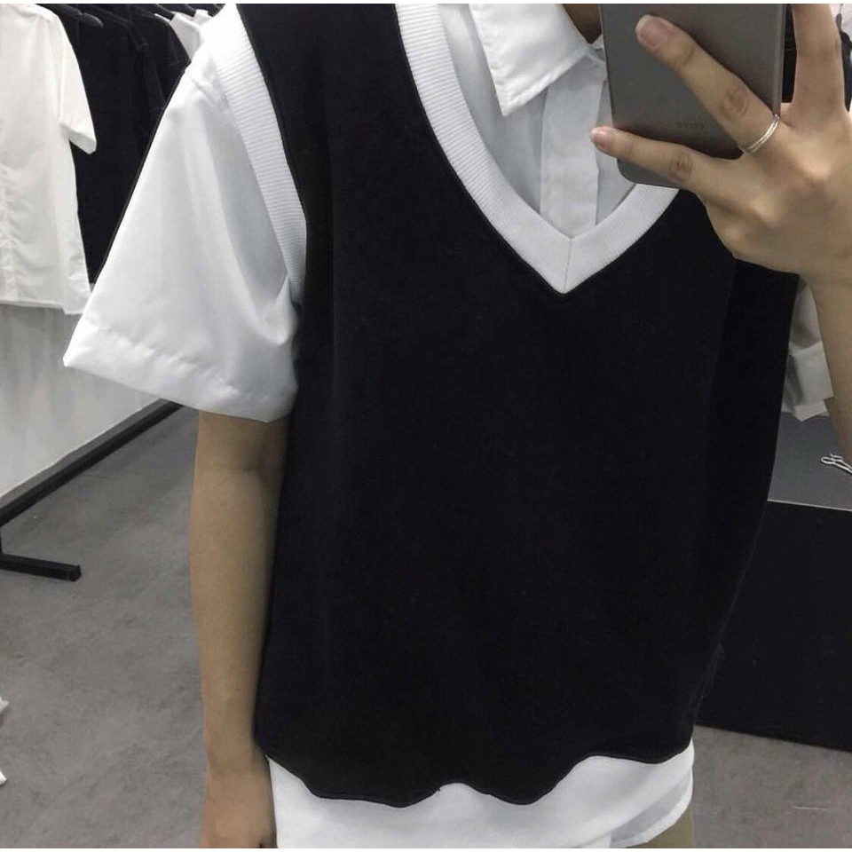 Áo Gile Unisex Cổ V Phong Cách Ulzzang Hàn Quốc có bigsize 2XL, 3XL