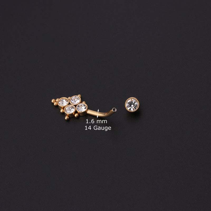 Khuyên xỏ rốn thanh cong 14gauge bằng thép không gỉ đính đá giả kim cương