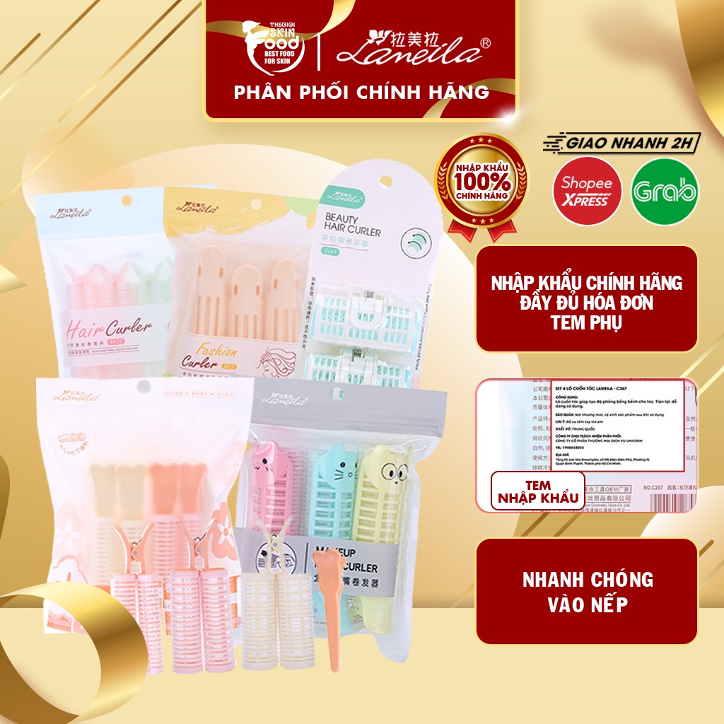 [NHẬP KHẨU CHÍNH HÃNG] Set Lô Cuốn Tóc Có Kẹp Cố Định Làm Phồng Chân Tóc, Tạo Kiểu Tóc Xoăn Lameila - Màu ngẫu nhiên