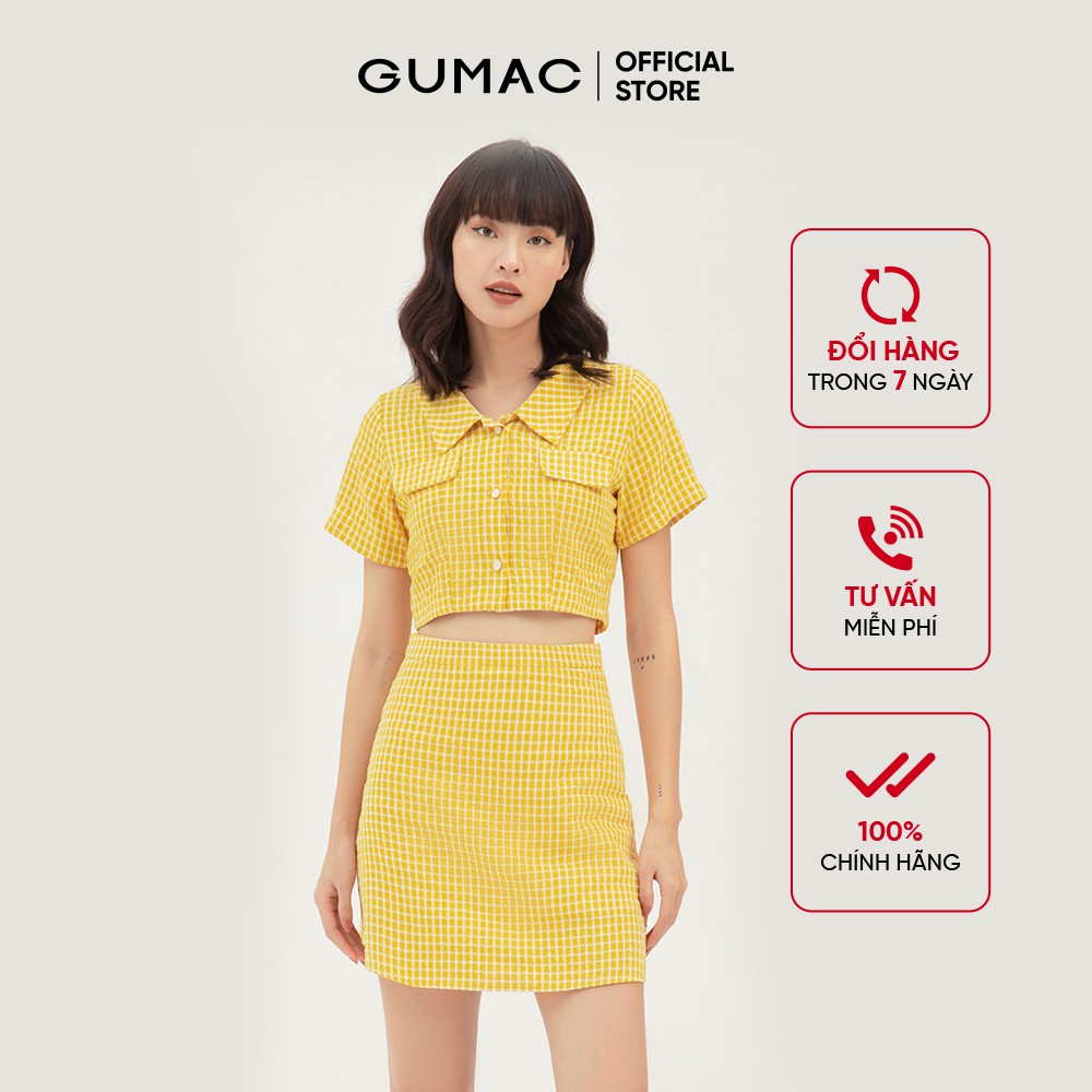 [Mã WABRGU giảm 50k đơn từ 0đ] Áo croptop nữ kiểu nắp túi GUMAC phong cách trẻ trung, màu vàng đủ size AB332