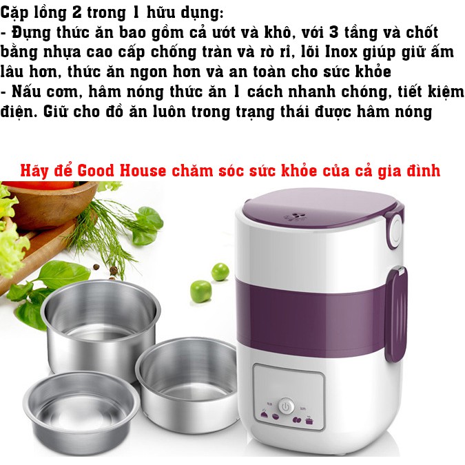 Cặp lồng cơm inox 3 tầng có cắm điện, tiện ích cho người bận rộn